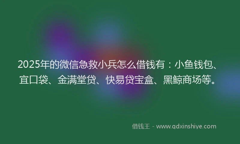 2025年的微信急救小兵怎么借钱有：小鱼钱包、宜口袋、金满堂贷、快易贷宝盒、黑鲸商场等。
