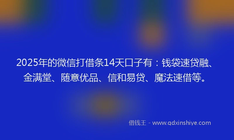 2025年的微信打借条14天口子有：钱袋速贷融、金满堂、随意优品、信和易贷、魔法速借等。