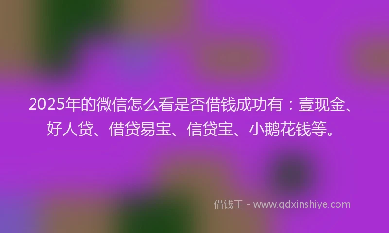 2025年的微信怎么看是否借钱成功有：壹现金、好人贷、借贷易宝、信贷宝、小鹅花钱等。