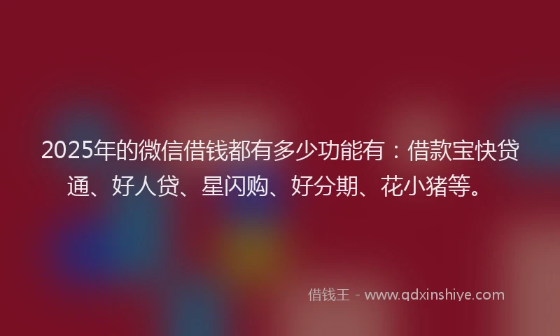 2025年的微信借钱都有多少功能有：借款宝快贷通、好人贷、星闪购、好分期、花小猪等。