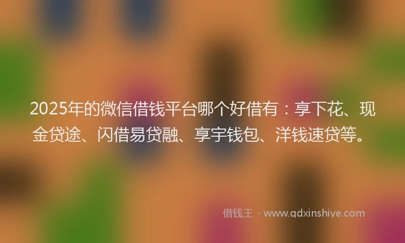 2025年的微信借钱平台哪个好借有：享下花、现金贷途、闪借易贷融、享宇钱包、洋钱速贷等。