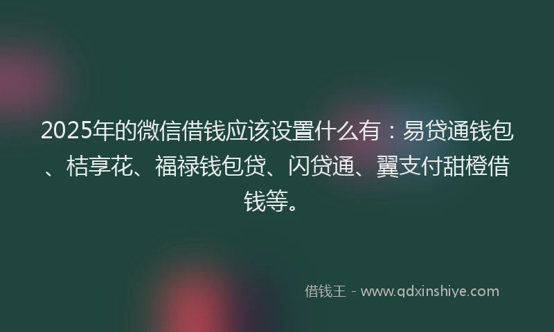 2025年的微信借钱应该设置什么有：易贷通钱包、桔享花、福禄钱包贷、闪贷通、翼支付甜橙借钱等。