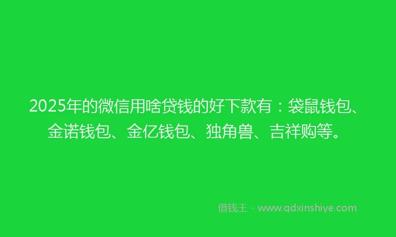 2025年的微信用啥贷钱的好下款有：袋鼠钱包、金诺钱包、金亿钱包、独角兽、吉祥购等。