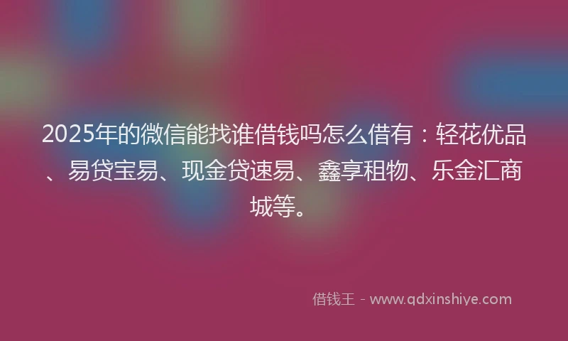 2025年的微信能找谁借钱吗怎么借有：轻花优品、易贷宝易、现金贷速易、鑫享租物、乐金汇商城等。