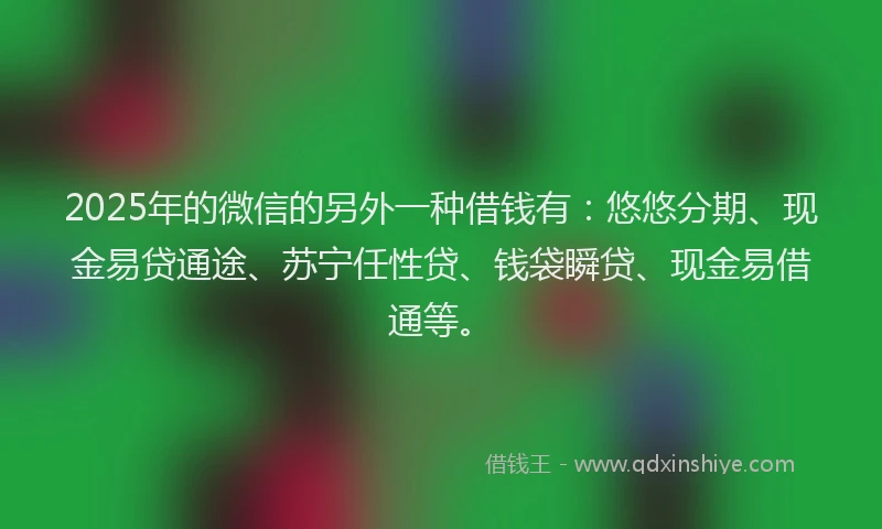 2025年的微信的另外一种借钱有：悠悠分期、现金易贷通途、苏宁任性贷、钱袋瞬贷、现金易借通等。
