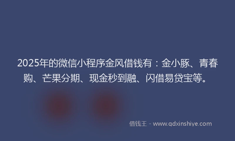 2025年的微信小程序金风借钱有：金小豚、青春购、芒果分期、现金秒到融、闪借易贷宝等。