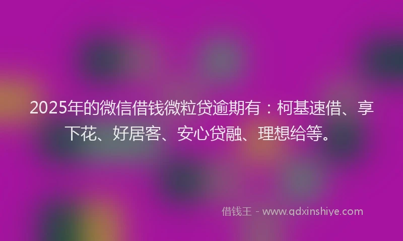 2025年的微信借钱微粒贷逾期有：柯基速借、享下花、好居客、安心贷融、理想给等。