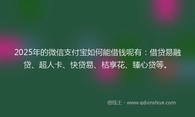 2025年的微信支付宝如何能借钱呢有：借贷易融贷、超人卡、快贷易、桔享花、臻心贷等。