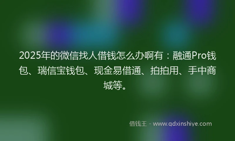2025年的微信找人借钱怎么办啊有：融通Pro钱包、瑞信宝钱包、现金易借通、拍拍用、手中商城等。