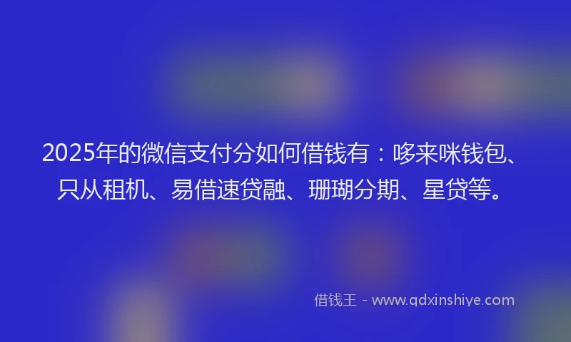 2025年的微信支付分如何借钱有：哆来咪钱包、只从租机、易借速贷融、珊瑚分期、星贷等。