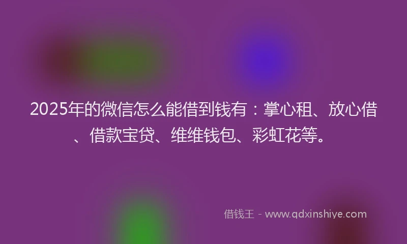 2025年的微信怎么能借到钱有：掌心租、放心借、借款宝贷、维维钱包、彩虹花等。