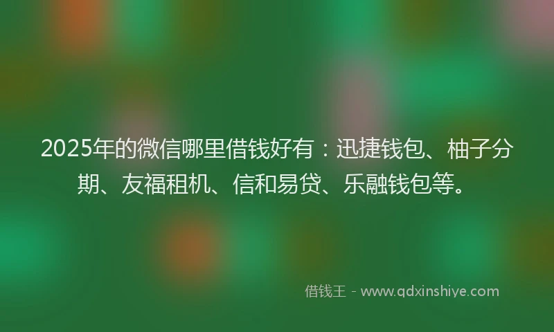 2025年的微信哪里借钱好有：迅捷钱包、柚子分期、友福租机、信和易贷、乐融钱包等。