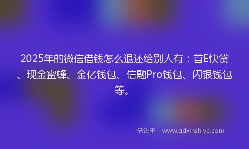 2025年的微信借钱怎么退还给别人有：首E快贷、现金蜜蜂、金亿钱包、信融Pro钱包、闪银钱包等。