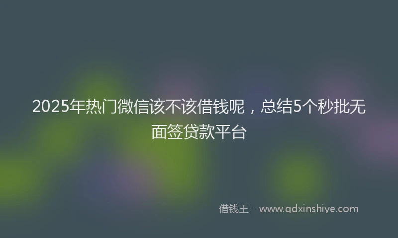 2025年热门微信该不该借钱呢，总结5个秒批无面签贷款平台