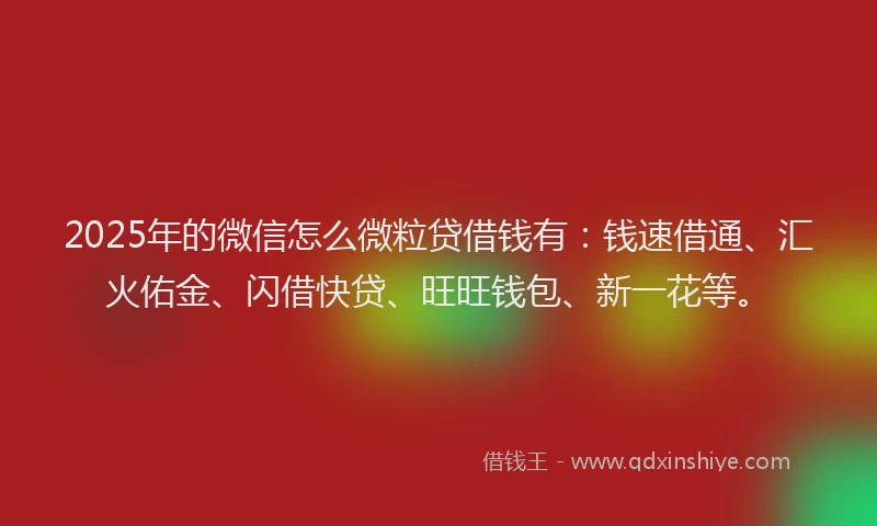2025年的微信怎么微粒贷借钱有：钱速借通、汇火佑金、闪借快贷、旺旺钱包、新一花等。