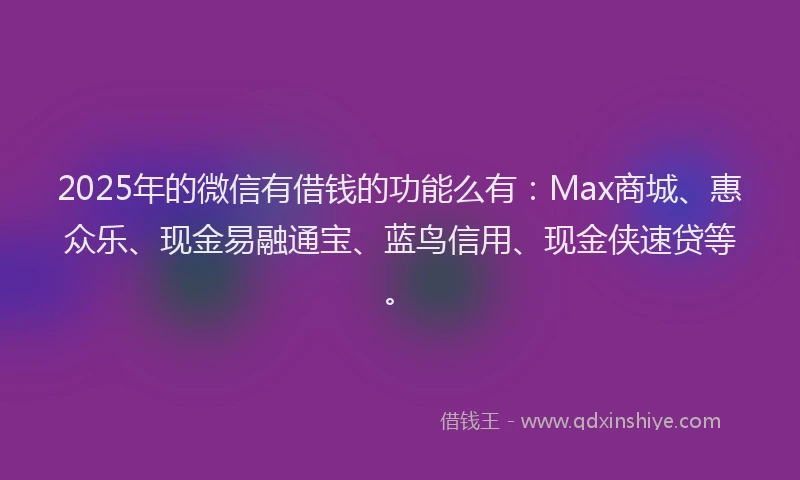 2025年的微信有借钱的功能么有：Max商城、惠众乐、现金易融通宝、蓝鸟信用、现金侠速贷等。