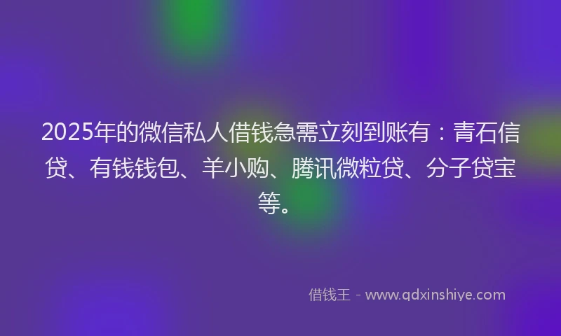 2025年的微信私人借钱急需立刻到账有：青石信贷、有钱钱包、羊小购、腾讯微粒贷、分子贷宝等。