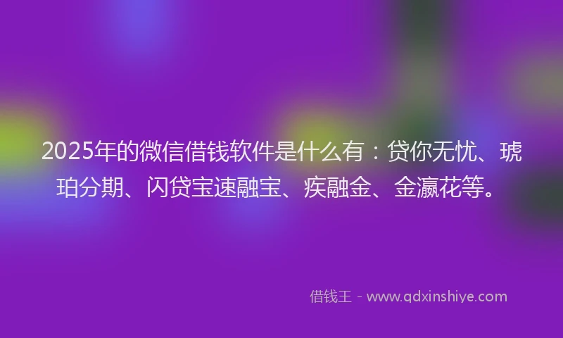 2025年的微信借钱软件是什么有：贷你无忧、琥珀分期、闪贷宝速融宝、疾融金、金瀛花等。