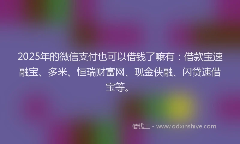 2025年的微信支付也可以借钱了嘛有：借款宝速融宝、多米、恒瑞财富网、现金侠融、闪贷速借宝等。