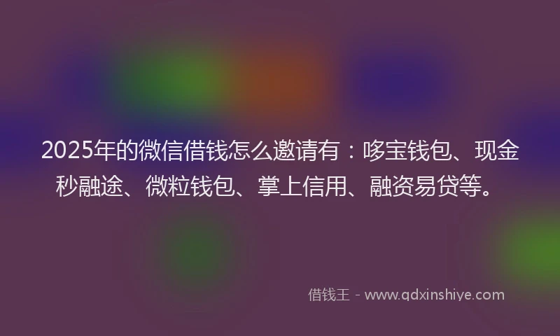 2025年的微信借钱怎么邀请有：哆宝钱包、现金秒融途、微粒钱包、掌上信用、融资易贷等。