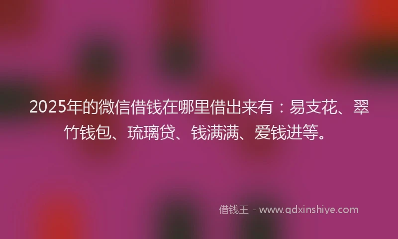 2025年的微信借钱在哪里借出来有：易支花、翠竹钱包、琉璃贷、钱满满、爱钱进等。