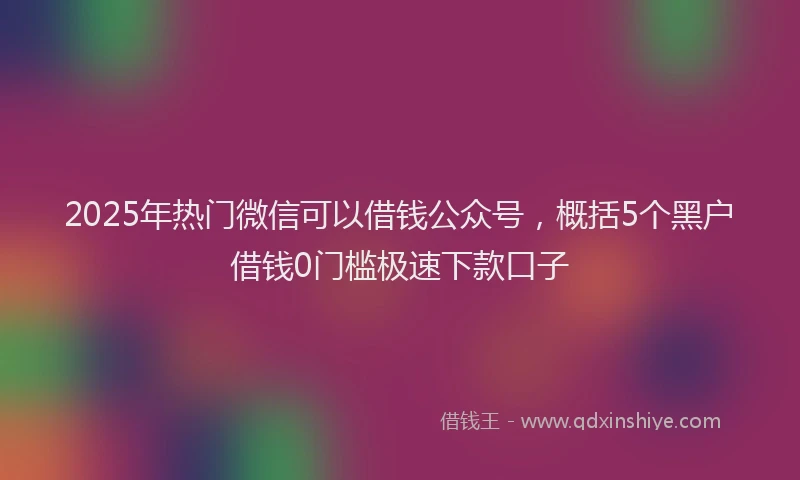 2025年热门微信可以借钱公众号，概括5个黑户借钱0门槛极速下款口子