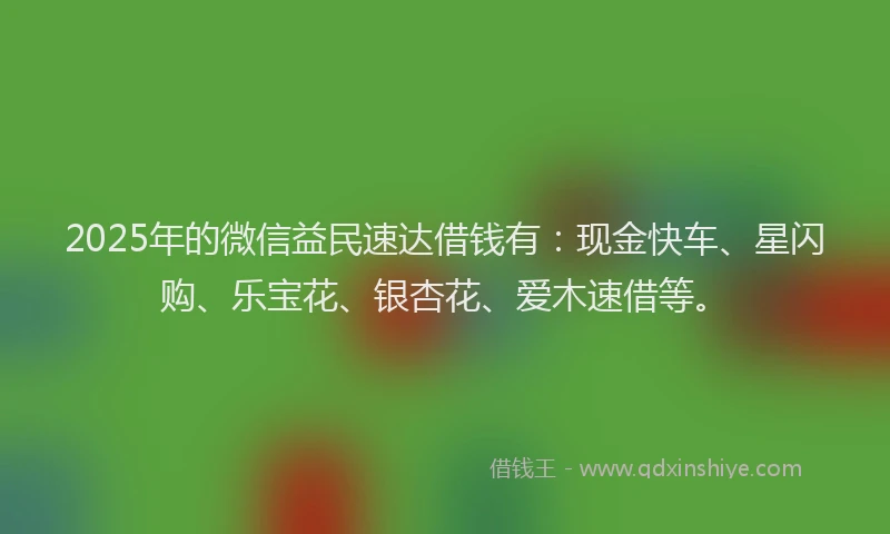 2025年的微信益民速达借钱有：现金快车、星闪购、乐宝花、银杏花、爱木速借等。