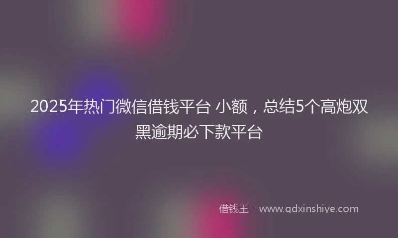 2025年热门微信借钱平台 小额，总结5个高炮双黑逾期必下款平台