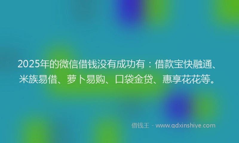 2025年的微信借钱没有成功有：借款宝快融通、米族易借、萝卜易购、口袋金贷、惠享花花等。