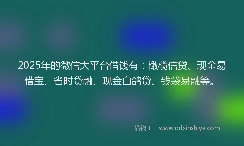 2025年的微信大平台借钱有：橄榄信贷、现金易借宝、省时贷融、现金白鸽贷、钱袋易融等。