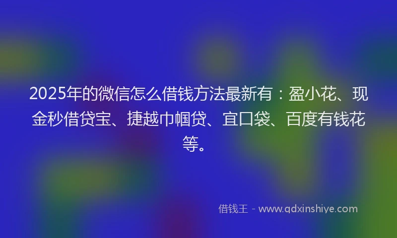 2025年的微信怎么借钱方法最新有：盈小花、现金秒借贷宝、捷越巾帼贷、宜口袋、百度有钱花等。