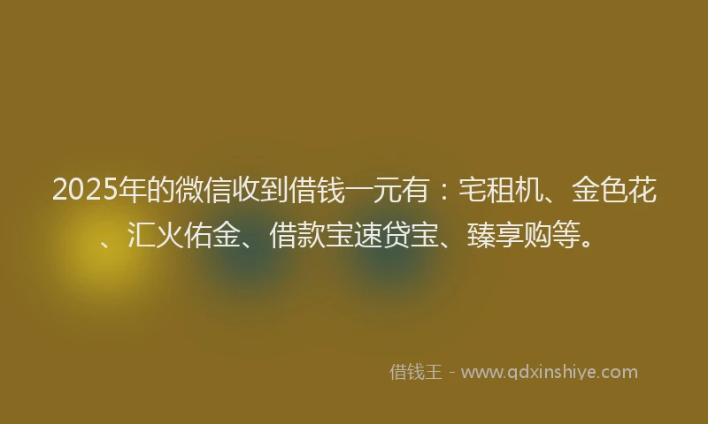 2025年的微信收到借钱一元有：宅租机、金色花、汇火佑金、借款宝速贷宝、臻享购等。