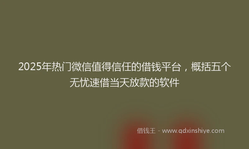 2025年热门微信值得信任的借钱平台，概括五个无忧速借当天放款的软件
