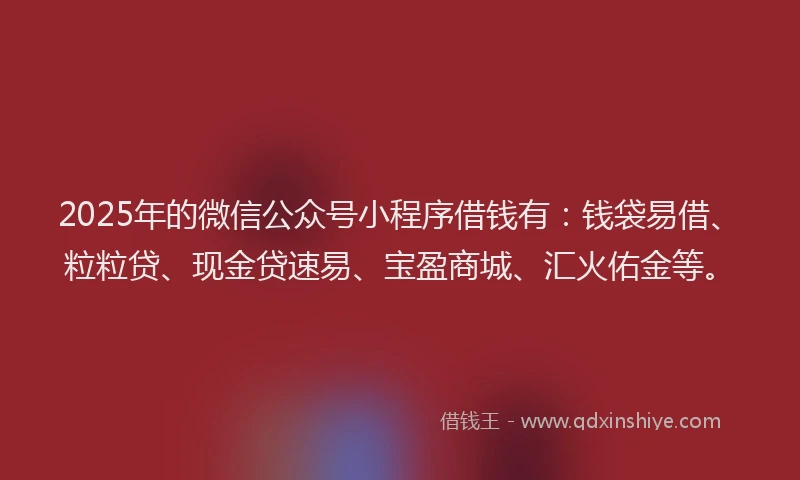 2025年的微信公众号小程序借钱有：钱袋易借、粒粒贷、现金贷速易、宝盈商城、汇火佑金等。
