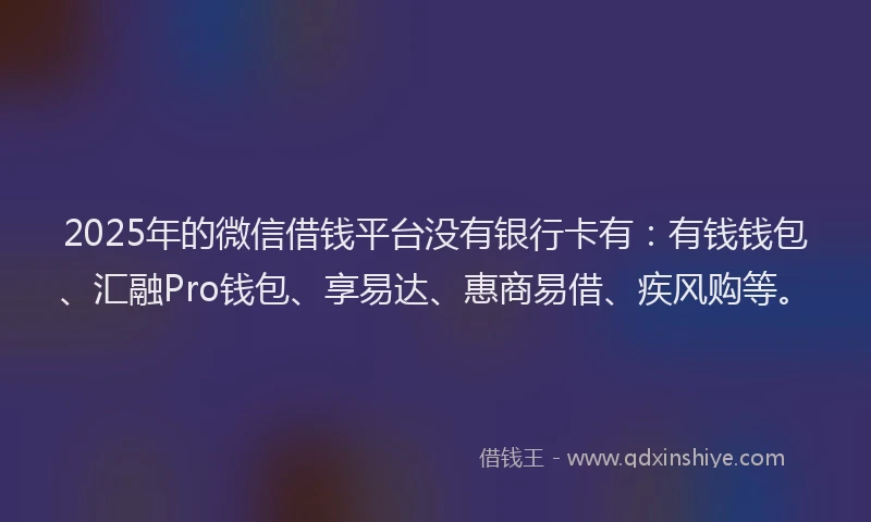 2025年的微信借钱平台没有银行卡有：有钱钱包、汇融Pro钱包、享易达、惠商易借、疾风购等。