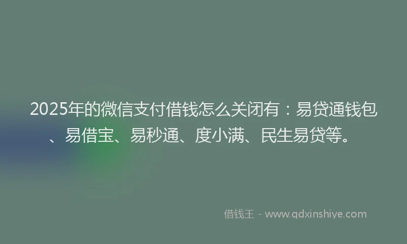 2025年的微信支付借钱怎么关闭有：易贷通钱包、易借宝、易秒通、度小满、民生易贷等。