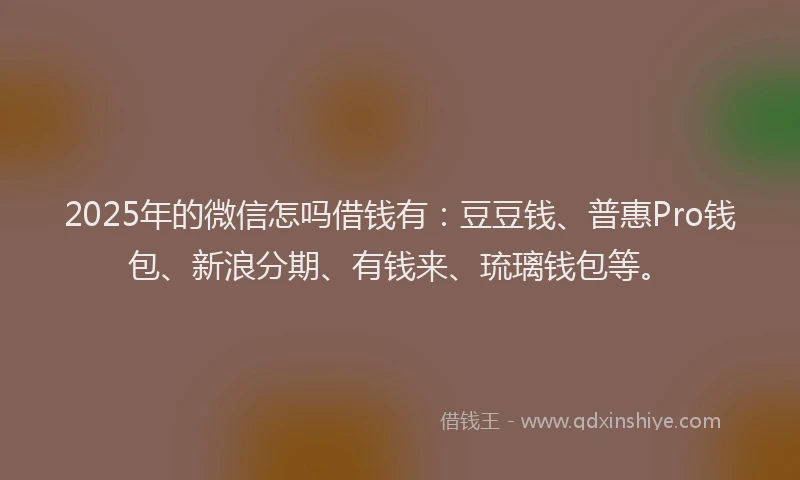 2025年的微信怎吗借钱有：豆豆钱、普惠Pro钱包、新浪分期、有钱来、琉璃钱包等。
