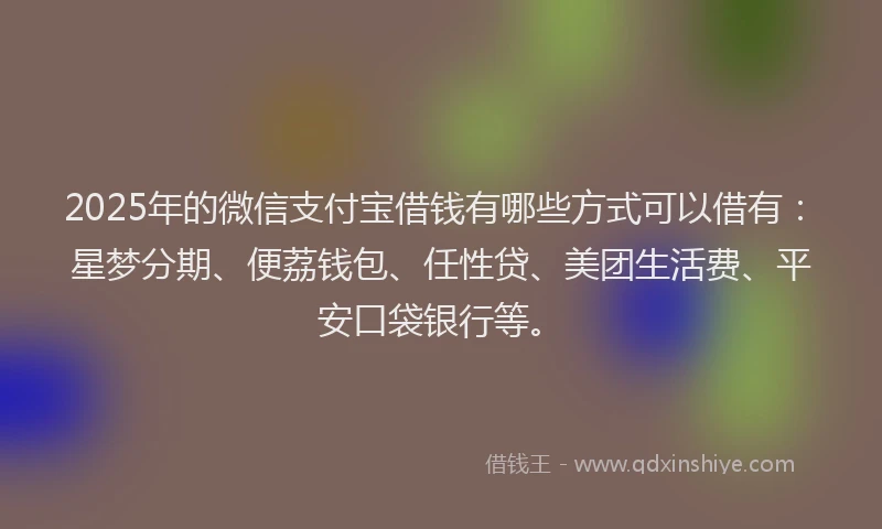 2025年的微信支付宝借钱有哪些方式可以借有：星梦分期、便荔钱包、任性贷、美团生活费、平安口袋银行等。