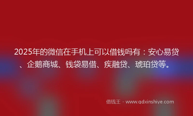 2025年的微信在手机上可以借钱吗有：安心易贷、企鹅商城、钱袋易借、疾融贷、琥珀贷等。