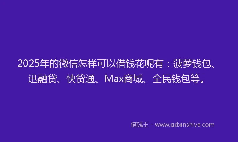 2025年的微信怎样可以借钱花呢有：菠萝钱包、迅融贷、快贷通、Max商城、全民钱包等。