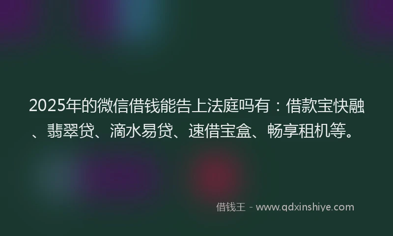 2025年的微信借钱能告上法庭吗有：借款宝快融、翡翠贷、滴水易贷、速借宝盒、畅享租机等。