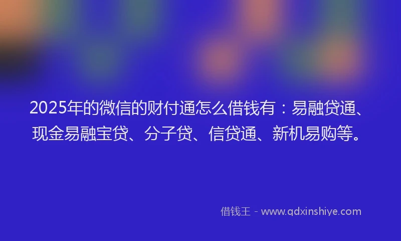 2025年的微信的财付通怎么借钱有：易融贷通、现金易融宝贷、分子贷、信贷通、新机易购等。