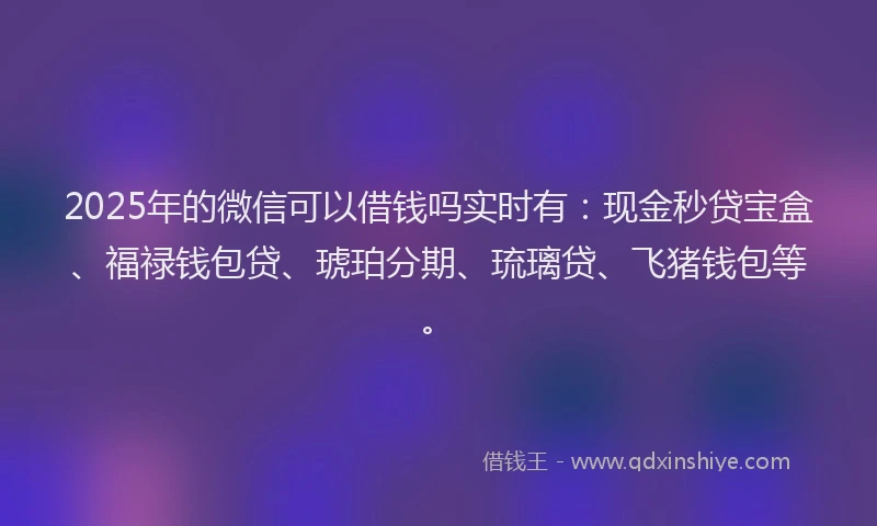 2025年的微信可以借钱吗实时有：现金秒贷宝盒、福禄钱包贷、琥珀分期、琉璃贷、飞猪钱包等。