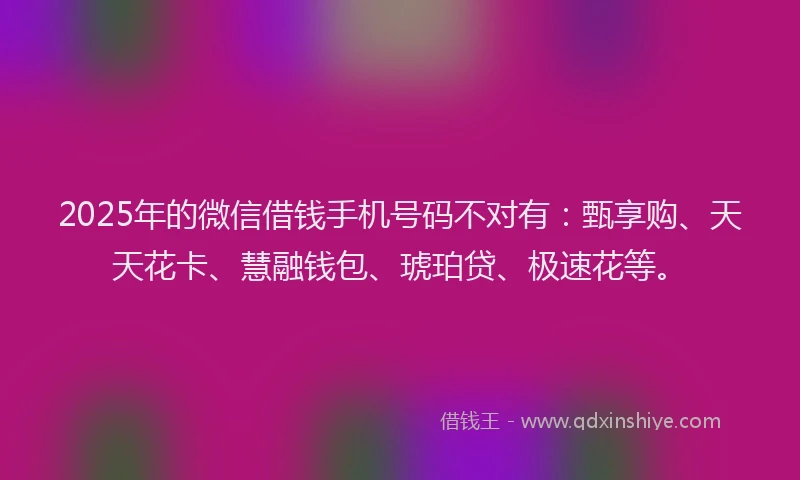 2025年的微信借钱手机号码不对有：甄享购、天天花卡、慧融钱包、琥珀贷、极速花等。