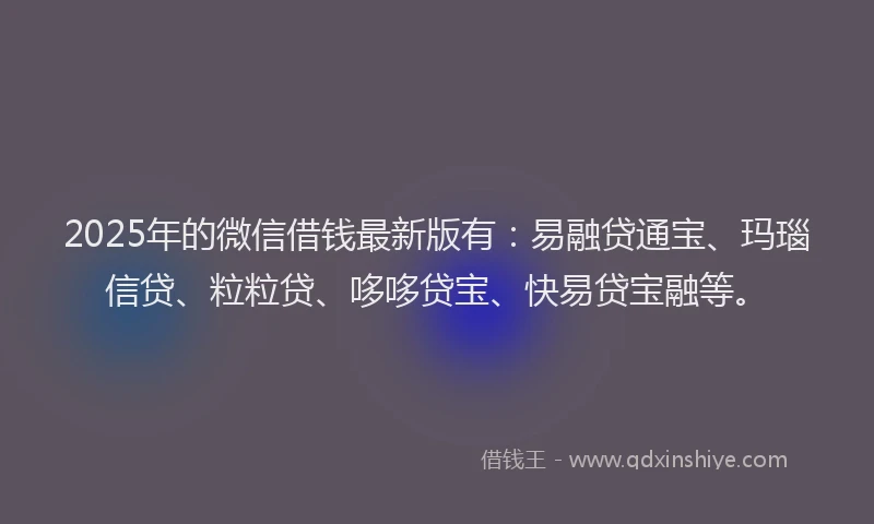 2025年的微信借钱最新版有：易融贷通宝、玛瑙信贷、粒粒贷、哆哆贷宝、快易贷宝融等。