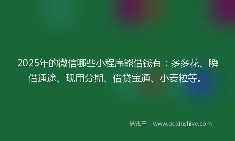 2025年的微信哪些小程序能借钱有：多多花、瞬借通途、现用分期、借贷宝通、小麦粒等。