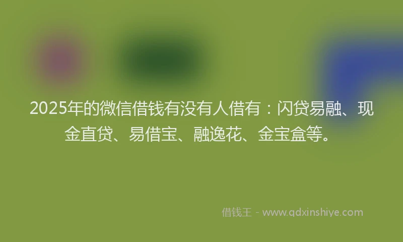 2025年的微信借钱有没有人借有：闪贷易融、现金直贷、易借宝、融逸花、金宝盒等。