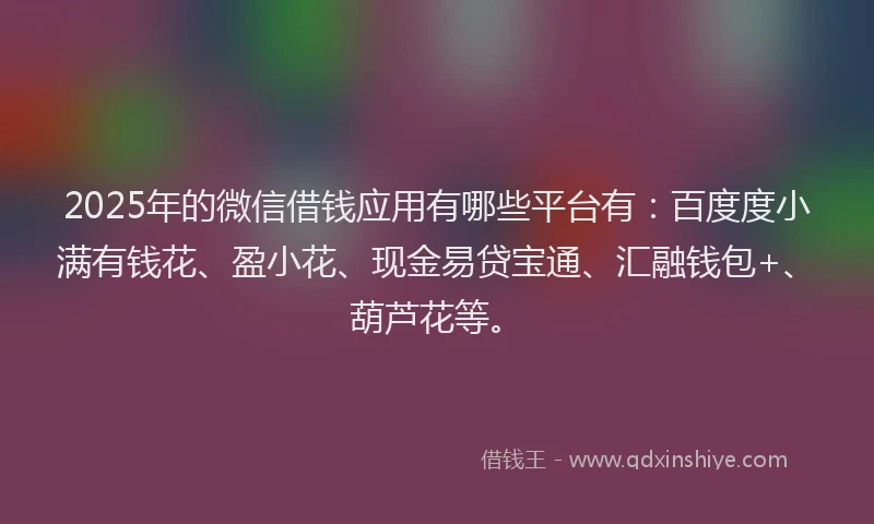 2025年的微信借钱应用有哪些平台有：百度度小满有钱花、盈小花、现金易贷宝通、汇融钱包+、葫芦花等。