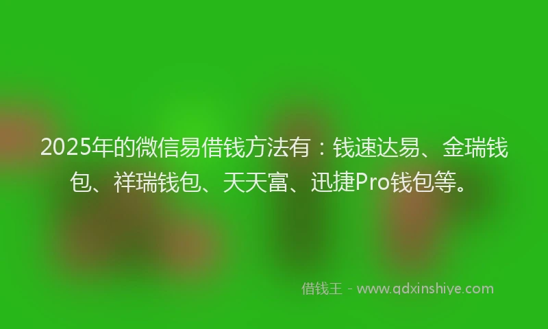 2025年的微信易借钱方法有：钱速达易、金瑞钱包、祥瑞钱包、天天富、迅捷Pro钱包等。