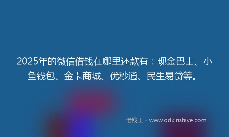 2025年的微信借钱在哪里还款有：现金巴士、小鱼钱包、金卡商城、优秒通、民生易贷等。